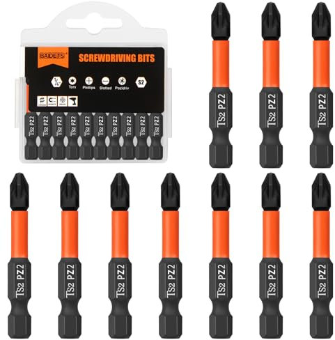 BAIDETS Pro PZ2 Schrauber Bit Set - Schraubendreher Pozi 10 Stück, 50mm Länge, 1/4 Sechskantschaft Bit-Sortiment, mit Spender-Box