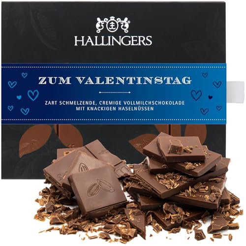 Hallingers Zum Valentinstag - blue - Vollmilch Edel-Schokolade mit Haselnuss-Nougat - handgemacht, alkoholfrei (Box) - Geschenkideen Weihnachten & Geschenke Adventskalender | Glückwunsch Jahrestag Fre