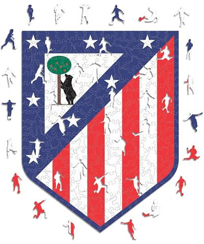 Iconic Puzzles, Atletico de Madrid Logo, 100% ökologisch nachhaltiges Holzpuzzle mit offizieller Lizenz, Größe L, 500 Teile