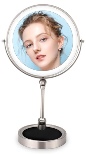 Cocoarm LED Schminkspiegel, 24,5 x 40,5 cm, 360 Grad Drehbar, Helligkeitsverstellbar, Wiederaufladbar, Touchsteuerung, Kosmetikspiegel