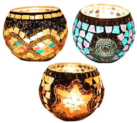 Satz von 3 Mosaik Glas Teelicht Leuchter, Tabelle Runde Kerzenhalter, Mosaik Leuchter Tafelaufsatz Tischdekorationen für Hochzeit, Party, Home Decoration