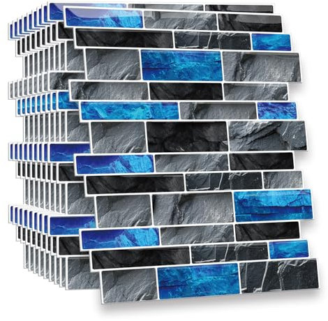 ANHUIB 10 Pcs Self Adhesive Wall Tiles Peel and Stick Wall Decal Backsplash Splashback Kitchen Decals Stick on Tiles Kitchen Waterproof Bathroom Transfers Sticker Marble Decal Blue(30x30cm)