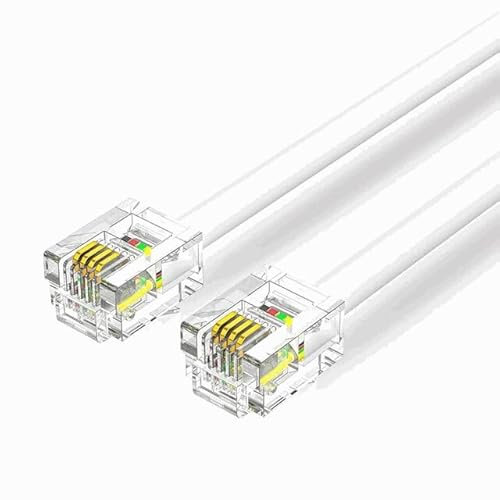 TECHZOCO Cable de telefono RJ11, Cable Telefónico ADSL, Cable Modular 6P4C, Cable Western RJ11, Cable de Teléfono, Cable 6P4C, Apto para Fax Módem Router DSL VDSL ISDN Internet, Blanco, 3 Metros