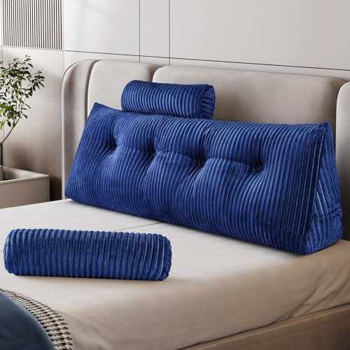 Z-hom Bücherkissen, Keilkissen, Lesekissen Für Bett Und Sofa, Cozy Rückenkissen, Praktisches Seitenfach, Removable Cover, Mit Rundem Kopfkissen (Blau, 120 * 50 * 20cm)