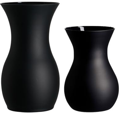 Ritzenhoff & Breker Annalena Vase-Set 2-teilig, 18 cm & 25 cm, Moderne Tischvasen mit softem Matt-Finish, Bauchige Dekovasen zur Dekoration, Glas, Schwarz