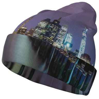 New York City Beanie-Mütze für Damen und Herren, bedruckt, warm, bequem, atmungsaktiv, weich, für draußen, Schwarz, Schwarz , Einheitsgröße