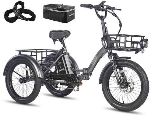 Fafrees F20 Mate Electric Tricycle for Adults, Electric Bike WITH 48V 18.2Ah Removable Battery, 70km Range, 20 x 3.0 Fat Tires, Folding Electric Trike (Black+Front Basket)