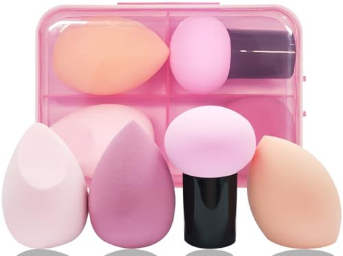 AmiCera Makeup Sponge, Blender 4 PCS Latex Free Beauty Makeup Blending Blender Foundation Concealer Sponge for Liquid, Powders, Creams, Water Droplets& Mushroom Shapes, Pink
