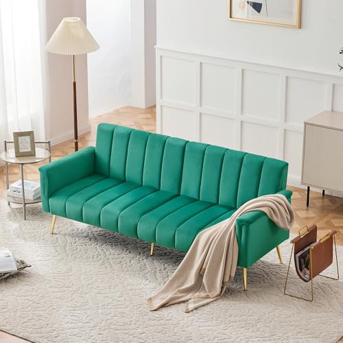 Merax Klappbares Schlafsofa 2 Sitzer Sofa mit Schlaffunktion Schlafcouch Bettsofa mit Großer Liegefläche von 220 cm L × 104 cm B, Couch fürs Wohnzimmer/Schlafzimmer/Gästezimmer, Grün
