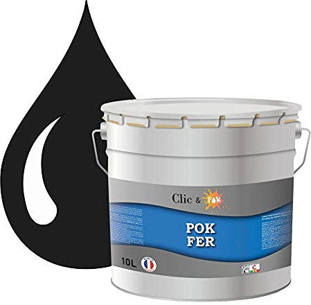 POK Peinture fer antirouille - Laque extérieure Semi-Brillante FER - 10L - RAL 9017 Noir signalisation