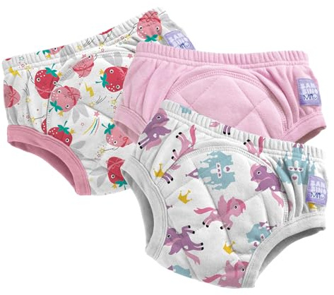 Bambino Mio (3 Pack) Training Pants for Toddlers Reusable Cloth Potty Pants Training Underwear, 2-3 Years, Pink Strawberry Unicorns, Baby and Toddler, Boys and Girls with Cross-Stitch