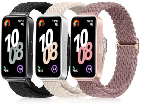 AidorMax 3 Stück Armband Kompatibel mit Huawei Band 10/9/8, Solo Loop Nylon Geflochtenes Elastisches Uhrenarmband, Bunt Ersatzarmbänder für Herren und Damen, Schwarz/Polarstern/Rauchviolett
