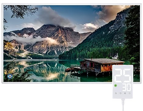 Hocosyme Chauffage Infrarouge 600 Watts Avec Thermostat Tactile, Montage Mural du Radiateur Infrarouge - 1-3 Minutes à une température de fonctionnement Jusqu'à 120 Degrés - PB