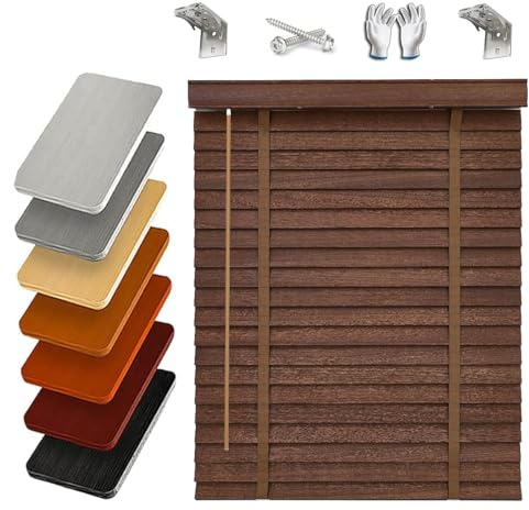 Holz Jalousie Blickschutz Jalousette Holzrollo Horizontal-Lamellen 33cm 35cm 40cm 50cm 60cm Massivholz Jalousetten Gefiltertes Licht Jalousies für Innen Fenster(Bronze)