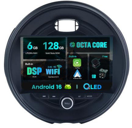 SXAUTO - 6G+128G - Android 15 IPS Autoradio para BMW Mini Cooper F54 F55 F56 F60 (2015-2019) - Inalámbrica CarPlay/Android Auto/DSP - Cámara + Mic - Dab 360-CAM Volante Fast-Boot - 9 Pulgada 2 DIN