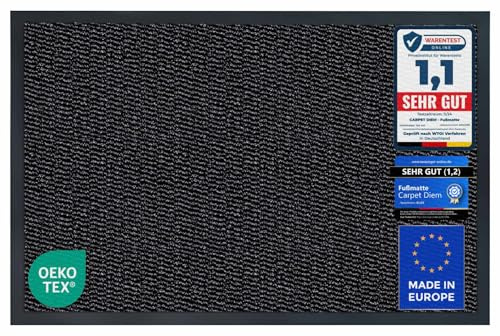 Carpet Diem Fußmatte Anthrazit-Schwarz, 60x180 cm, Schmutzfangmatte | Fußmatte Eingangsbereich, Innen & außen, rutschfeste Türmatte, Schmutzfang Teppich für Haustür, Fußabtreter Qualität aus EU