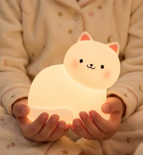 LumoTek® Nachtlicht Kinder, Nachtlicht Baby Katze, Stilllicht Silikon Dimmbar, niedliche Nachtlampe, Touch Nachttischlampe, Wiederaufladbar Kinderzimmer, Deko Kawaii Geschenk