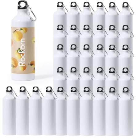 Genérico Pack 50 Bidones de Aluminio para Sublimación 800 ml | Botellas Blancas Sublimables | Bidón Personalizable con Mosquetón | Venta al Por Mayor