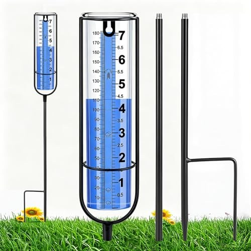 Ricihene Pluviomètre extérieur 17,8 cm Double Graduation, Hauteur réglable, pluviomètre décoratif pour Jardin pelouse terrasse