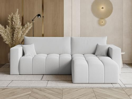 GRAINGOLD Neva L Ecksofa modern mit Bettfunktion, 280x170 cm, L-Form Sofa, Schlafcouch für Wohnzimmer, Bouclé-Stoff, 3-Sitzer Eckcouch, Ecksofa mit Bettkasten (Dunkelgrau)