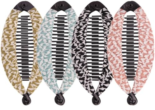 Baluue Pinces à Cheveux Banane 4pcs pour Cheveux Épais et Bouclés, Accessoires Pratiques en Plastique et Résine, Maintien Ferme pour Queue de Cheval pour Femmes