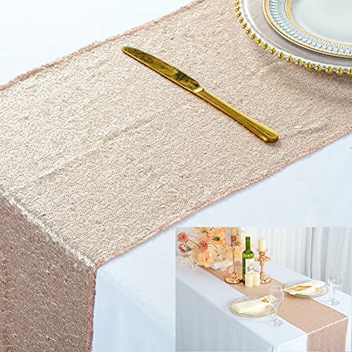 ShinyBeauty Sparkly Champagne Sequin Table Runner For Wedding/Events Decoration 30 x180cm Wedding Table Runner Linen Table Runner Birthday Baby Shower Decor(Can Choose Your Color) (Champagne)