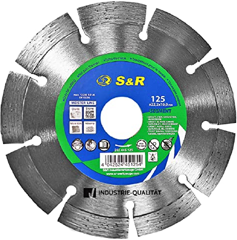 S&R Diamantscheibe Industrie-Qualität, Trennscheibe 125 x 22,23 mm zum Schneiden von Granit, Stein, Naturstein, Marmor, Mauerwerk, Beton, Diamanttrennscheibe für Flex, Winkelschleifer