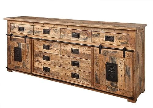 MASSIVMOEBEL24.DE Railway Sideboard Mango Größen 2, Farbe:Natur lackiert, Größe:200x45x90 cm (BxTxH)