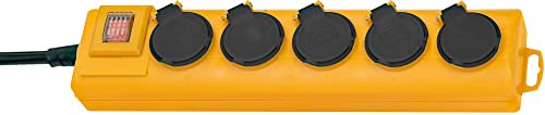 Brennenstuhl Multiprise électrique Super-Solid Jaune, 5 Prises de Courant avec clapets (2m de câble, Utilisation en extérieur) HEX-62075