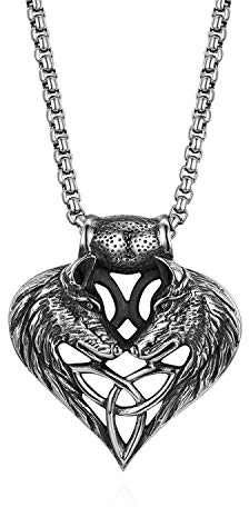 Cupimatch Triquetra Kette Doppel Wolf Kopf Herren Edelstahl Halskette für Männer Anhänger Vintage Retro Keltisch Triangle Jungen Schmuck 56cm, Silber