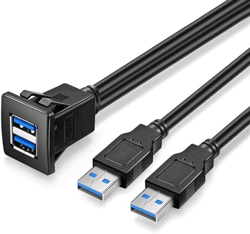 URWOOW Dual USB3.0 Square Flush Mount - 1M 3ft USB 3.0 Extension Mount, Dash Mount, Flush Mount, Panel Mount Cable, for Car, Boat, Motorcycle (3 feet)