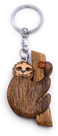 H-Customs Faultier Chillen hängend Holz Edel Handmade Schlüsselanhänger Anhänger