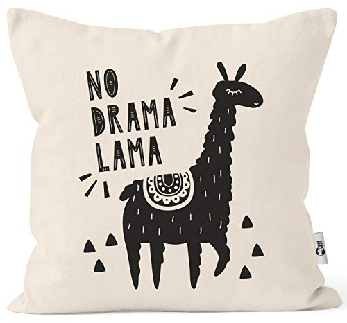 MoonWorksKissen-Bezug mit Spruch No Drama Lama Motiv Print Tier Kissen-Hülle Deko-Kissen Baumwolle Natur Unisize
