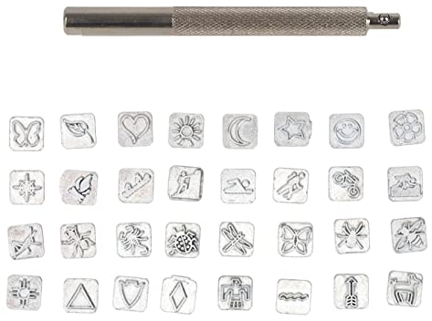 Fdit 32 Stück Leder Stanzwerkzeuge Cartoon Tier Pflanzenmuster Sattel Herstellung Stempel Stanzset Leder Prägewerkzeug Kit (Cartoon Tier)