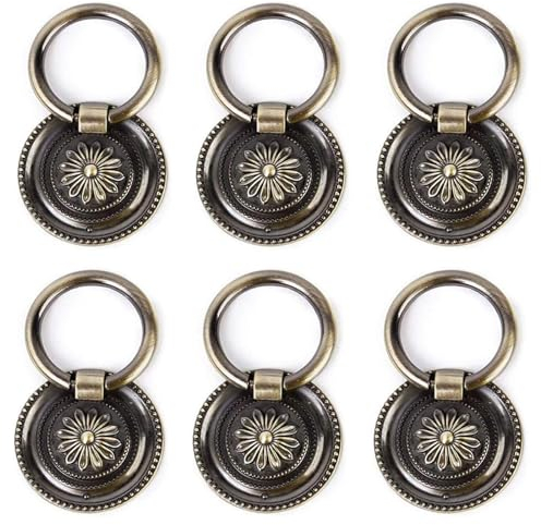 Gad2go 6 Stück Schubladen-Ring-Ziehgriffe 4,5 cm Vintage Antik Ring Ziehgriff für Kommode, Schrank, Schublade, Ziehgriffe, Knöpfe, Bronze