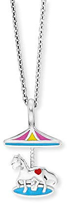 Herzengel Mädchen Kinder Halskette aus Sterling Silber und einem Anhänger mit buntem Karussell aus Emaille - Karabinerverschluss - längenverstellbar - nickelfrei