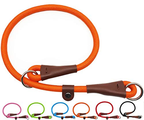 MayPaw Slip Collar Nylon Rope Adjustable Collar for Dog Training- No Pull Round Martingale Dog Collars for Small Medium Large Dogs (24 x 1/2, Orange)