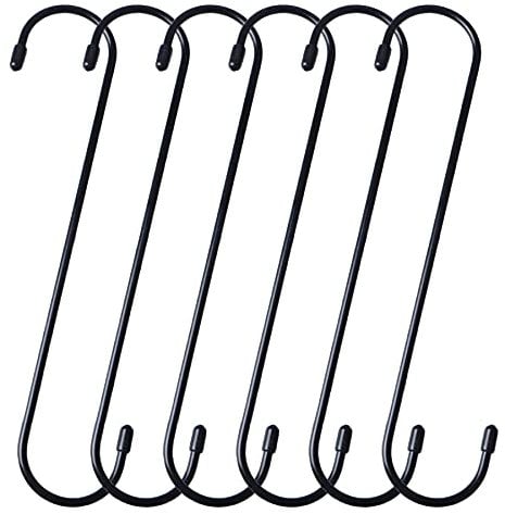 YourGift 6 Pack 10 Inch Extra Long Heavy Duty S Hooks for Hanging Plant, Closet, Flower, Basket, Garden, Patio, Bird Feeder (Black)