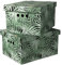 SOFTILLO Cardboard Storage Boxes with Lid Decorative Wardrobe, Closet, Home & Office Organiser with Handle Flat-Packed, Stackable File Box Gift for Adults & Kids Set of 2 Large Tropical Green