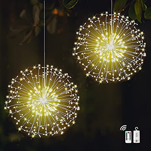 Redefun Lichterkette Feuerwerk 2 Stück 198 LED Leuchtkugel Weihnachten Batteriebetrieben, 8 Modi Wasserdicht Feuerwerk Licht mit Fernbedienung Timer für Innen Außen Garten Weihnachten Deko - Warmweiß