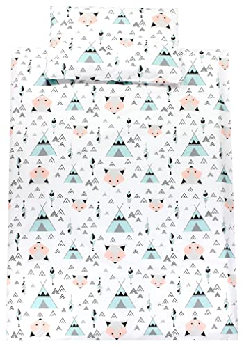 TupTam Kinder Bettwäsche Set Babybettwäsche Bettbezug 100 x 135 120 x 90 Kissenbezug 40 x 60 Jungen Mädchen 2-TLG, Farbe: Grau/Fuchs Mint, Größe: 135x100 cm