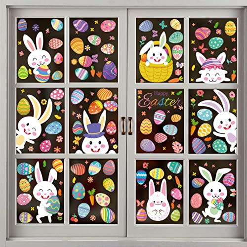 Tuofang 9Blatt Fenstersticker Ostern,Osterhasen Fensterdekoration Häschen Ostereier,Frühlingsdeko Selbstklebend Fensteraufkleber,Entfernbare Oster-Fensteraufkleber,für Party Home Office Wand Tür (B)