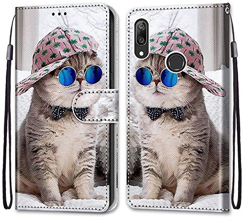 Mo-Somnus Kompatibel mit Huawei Y7 2019 Hülle, Leder Handyhülle mit Kartenfach Geld Slot Ständer PU Ledertasche TPU Bumper Wallet Flip Brieftasche Magnetische Schutzhülle Case Etui (Katzen 4)