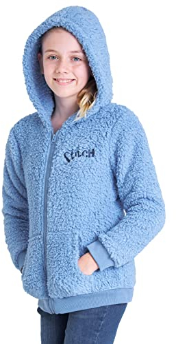 Disney Felpa Stitch Bambina Ragazza con Zip, Felpa Invernale in Pile Teddy 7-18 Anni (Blu Stitch Bambina, 9-10 Anni)