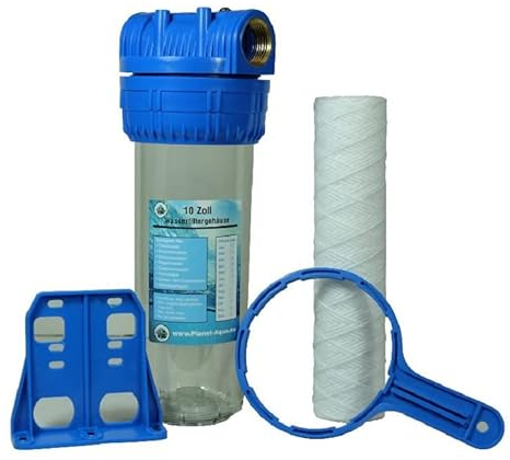 Filtergehäuse SET 10 Zoll 3/4 IG mit Sediment Wickelfilter 5 Mikron Filterschlüssel und Wandhalterung Wasserfilter Hauswasserwerk Garten Pumpen Hauswasserleitung Schmutzfilter Sandfilter