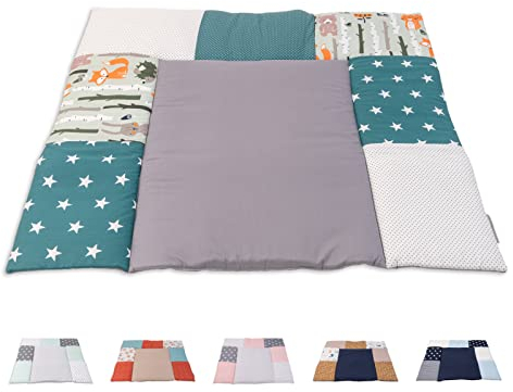 ULLENBOOM ® Matelas á Langer Bebe 85x75 cm, 100% matériaux OEKO-TEX (Made in EU), Animaux de la forêt pétrole - Matelas à langer Lavable et adapté aux déplacements