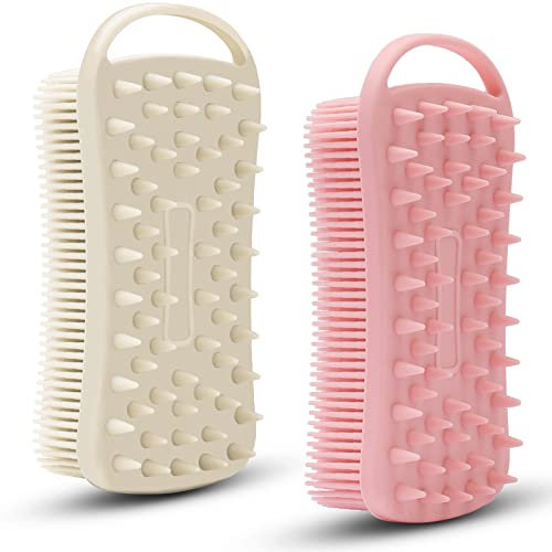 2 esponjas exfoliantes de silicona para el cuerpo, cepillo de champú corporal 2 en 1, esponja de silicona suave para pieles sensibles, masajeador de cuero cabelludo de silicona para ducha, fácil de