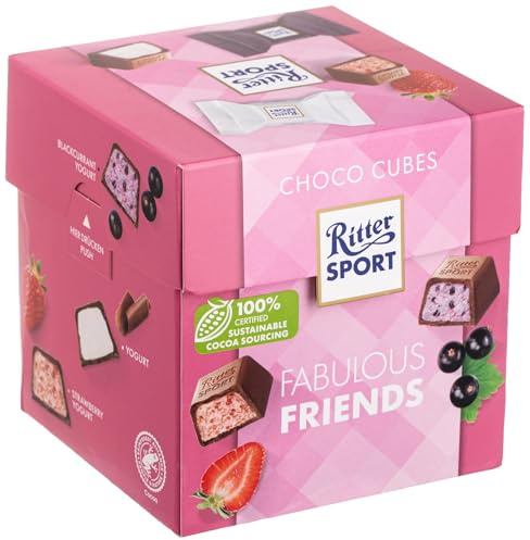 Ritter Sport Schokowürfel Joghurtschatz, Chocolate Cubes Joghurt Schatz, Erdbeer Joghurt und Johannisbeer Joghurt, geeignet für Muttertag und Vatertag, Geschenkidee, 1 Box, 176 g