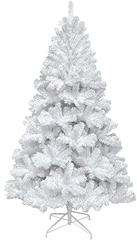 Herrselsam Árbol de Navidad Artificial Árbol de Navidad Blanco ignífugo de PVC 350 Puntas con Soporte de Metal (150 cm)