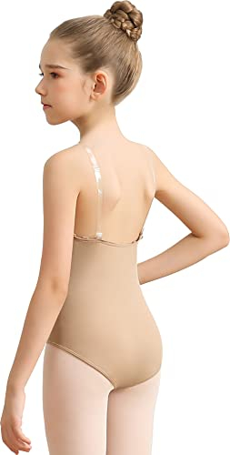 Mulnall Ballet Undergarments for Girls and Women Nude Dance Leotard Seamless Gymnastic Underwear with Adjustable Clear Straps(8A13)